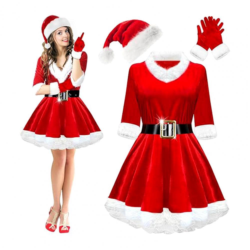 Elf Costume Christmas - 4피스 미세스 클로스 코스튬 세트 여성용