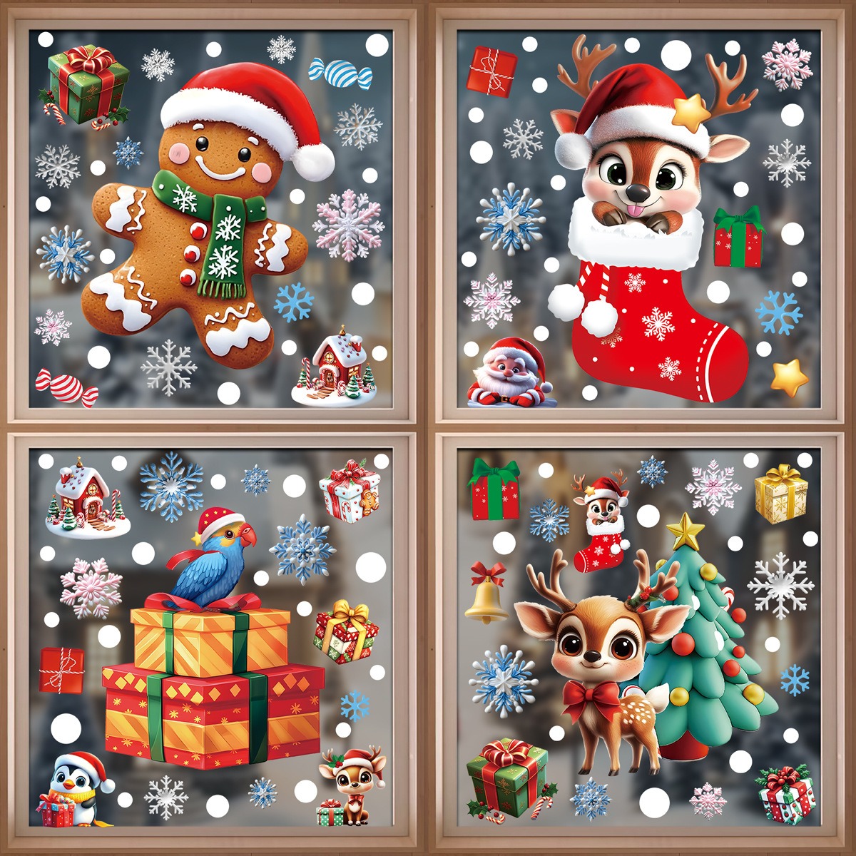 Snowflake Window Decal - 크리스마스 창문 스티커 진저브레드맨 산타클로스 눈사람