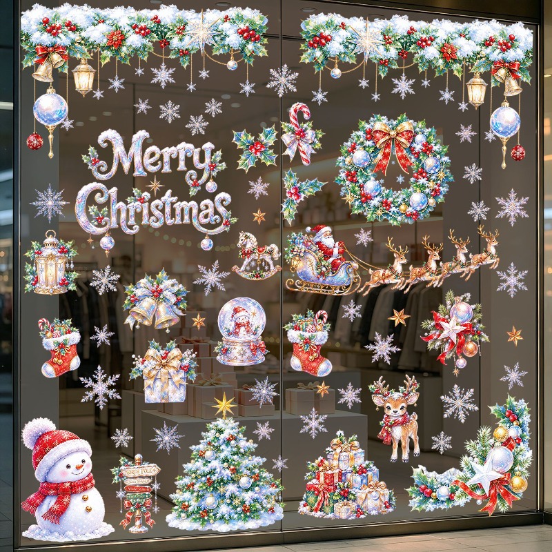 9장 크리스마스 스태틱 윈도우 클링스 산타 눈사람 루돌 - Snowflake Window Decal 리뷰 및 가격