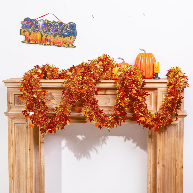 2개입 추수감사절 가을 단풍잎 반짝이 가랜드 오렌지 가 - Tinsel Garland Decoration 리뷰 및 가격