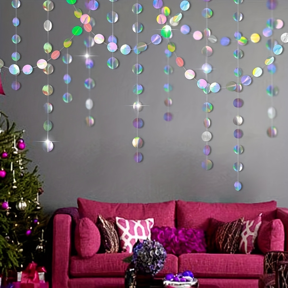 1pc 반짝이는 무지개 빛깔의 원형 화환 - 유니콘 및 - Tinsel Garland Decoration 리뷰 및 가격