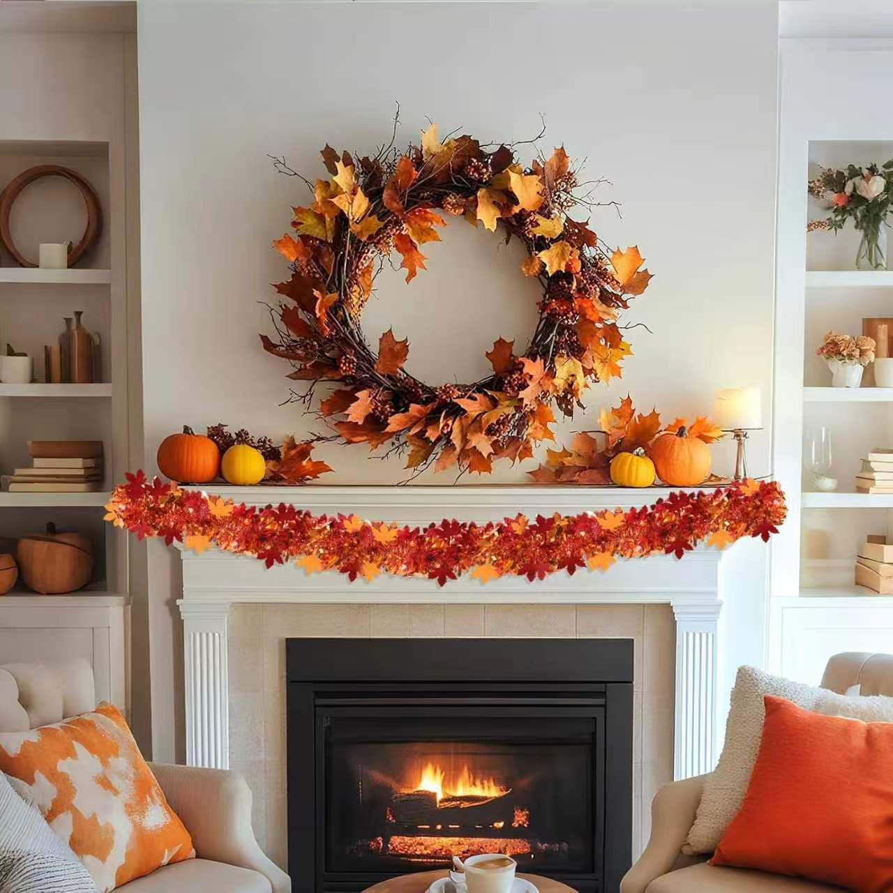 추수감사절 가을 반짝이 가랜드, 벽난로, 문, 마당,  - Tinsel Garland Decoration 리뷰 및 가격